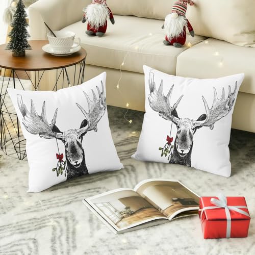 Emvency Moose Winter Throw Pillow Covers Set of 2 - 18x18 Inch