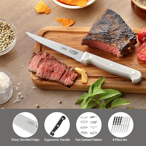 JJOO Premium Serrated Steak Knives Set of 8 - 4 Black & 4 White