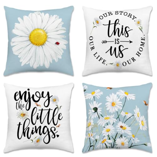 Hexagram Blue Throw Pillow Covers 18x18 - Set of 4 for Outdoor Use
