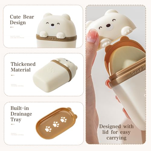 3 Pack Cute Bear Travel Soap Case, Leakproof Portable Bar Soap Holder