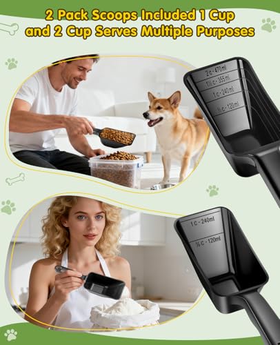2-Pack Dog Food Scoop Set - 1 Cup & 2 Cup Measuring Scoops