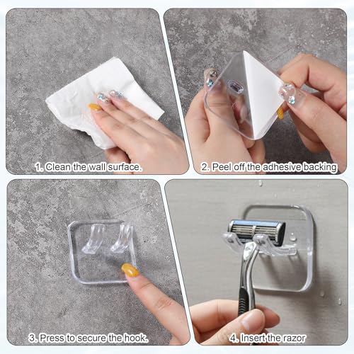 Transparent 4-Pack Razor Holder Hooks - Waterproof Adhesive Storage for Bathroom & Kitchen