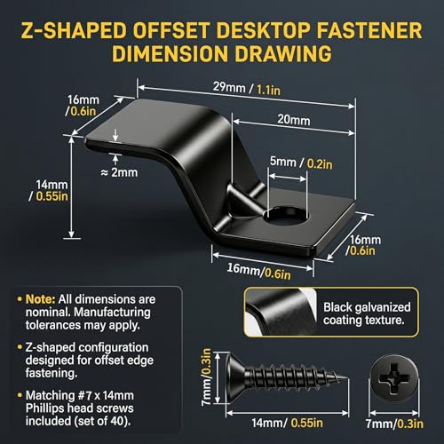 Black Z Clips Table Top Fasteners - 40 Pack Heavy Duty Metal