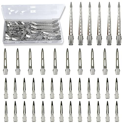 42Pcs Metal Hair Styling Clips Set - Silver Duckbill & Alligator Pins with Storage Case
