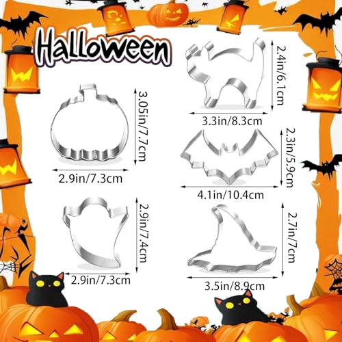 Halloween Cookie Cutters Set - 5pcs Pumpkin, Ghost, Bat, Witch, Cat