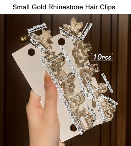 Small Gold Rhinestone Hair Claw Clips 12-Pack Mini Metal Crystal Hair Accessories