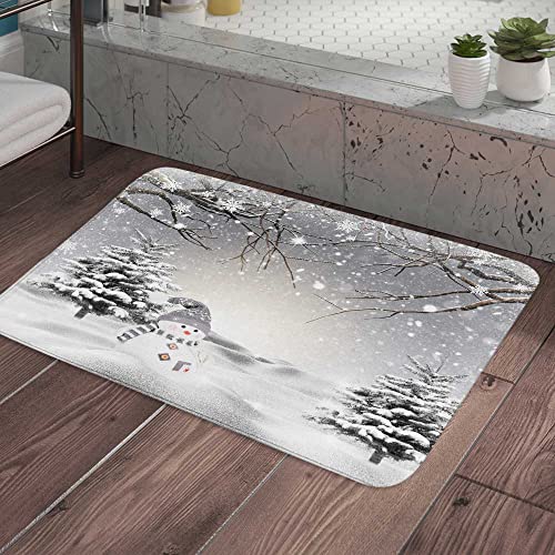 JAWO Winter Christmas Bath Mat - Cute Snowman Non-Slip Rug 17x29"