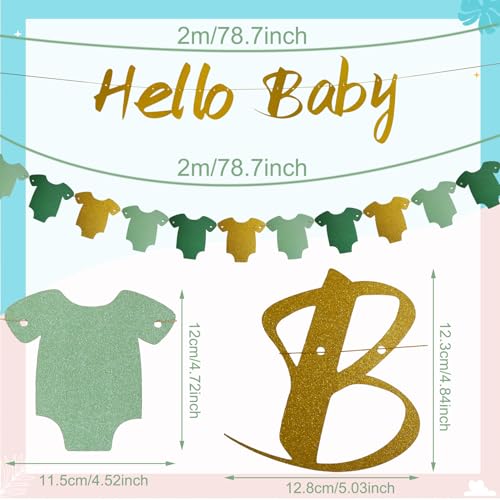 Sage Green Baby Shower Decor Set with Gold Banner & 30 Balloons
