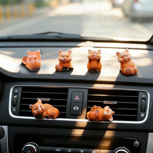 Yolev 6Pcs Red Panda Resin Dashboard Decorations and Cute Car Ornaments