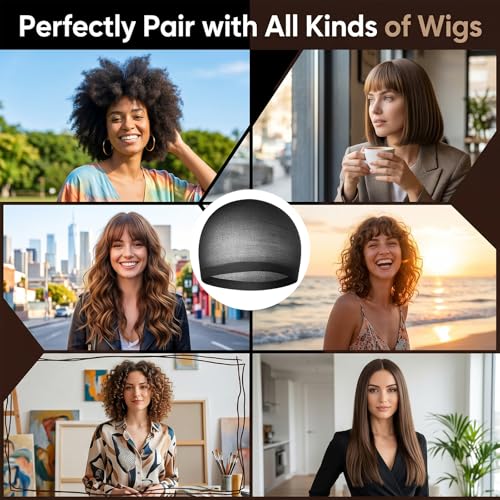 Black Wig Caps 12 Pcs Non-Slip Elastic Stocking Hair Nets for Wigs