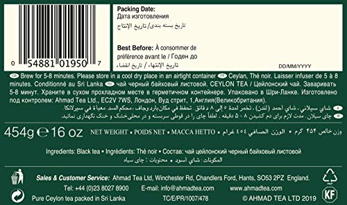 Ahmad Tea Ceylon Loose Leaf Black Tea 454g - Rich Amber, Zesty & Caffeinated
