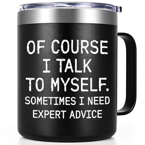 Insulated Stainless Steel Coffee Mug - Funny 'Expert Advice' Quote - Black, 12oz