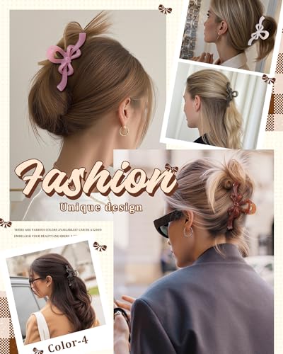 Secroma 6-Piece Large Bow Hair Claw Clips, Non-Slip Jelly Matte Clips