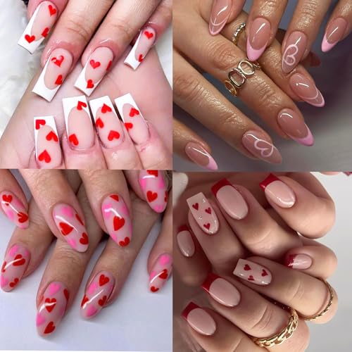 YOUDICT 12 Pcs Heart Nail Stickers Valentine Day Nail Decals Art Design