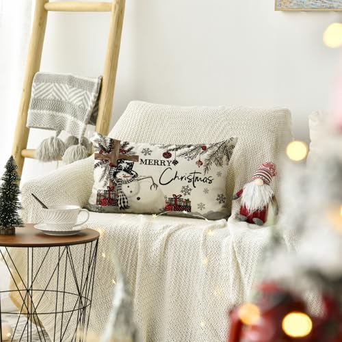 AVOIN colorlife Christmas Snowman Throw Pillow Cover, 12 x 20 Inch