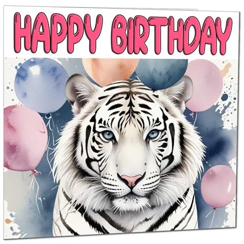 White Tiger Birthday Card - Funny Animal Greeting Card 145x145mm