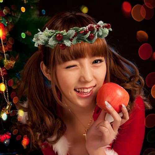 Floral Crown Headband Adjustable Red Fruit Hair Wreath for Wedding Valentine