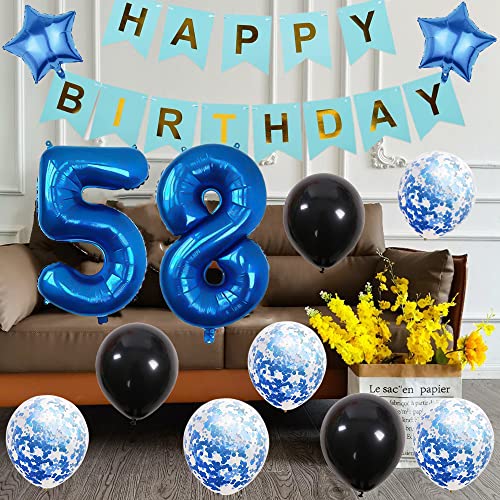 Blue 52nd Birthday Decoration Kit - Foil Balloons & Banner Set