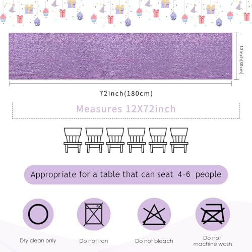 8 Pack Lavender Sequin Table Runners 12x72 Inch for Wedding Party Decor