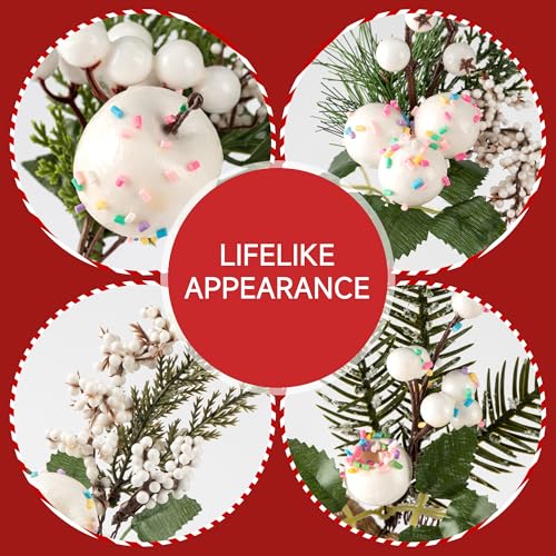 Artificial Christmas Tree Picks Set - Assorted Candy Pine Cones Berries Holly