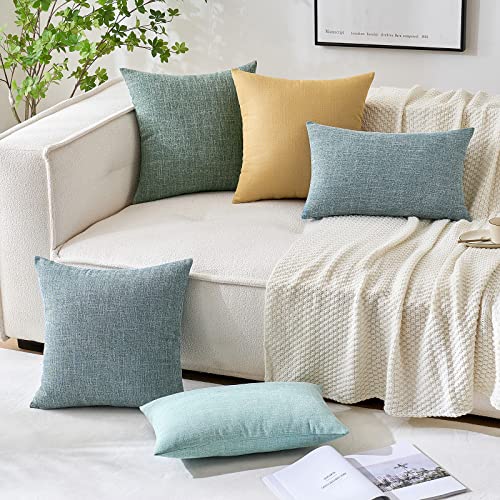 MIULEE Linen Textured Christmas Pillow Cover 20x20 Inch Sage Green Pack of 2