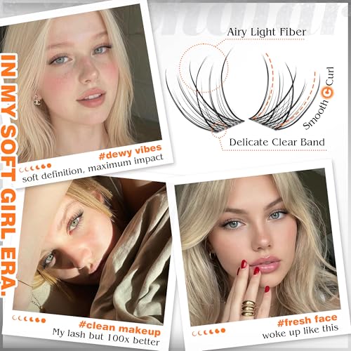 Calphdiar Wispy Lash Clusters 10-14mm Natural C Curl Individual Eyelashes Clear Band 120PCS
