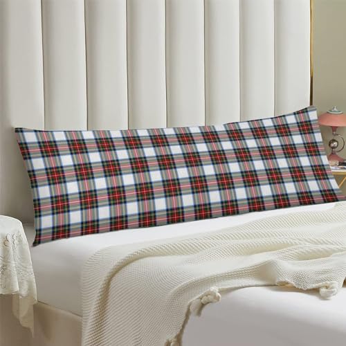 Christmas Body Pillow Cover 20x54 Red White Plaid Zipper Decorative Farmhouse Pillowcase - Colors-U-005