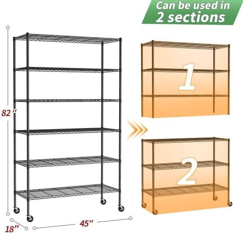 BestOffice 6-Tier Metal Storage Shelves - Adjustable Wire Shelving Unit with 2100LBS Capacity | Black