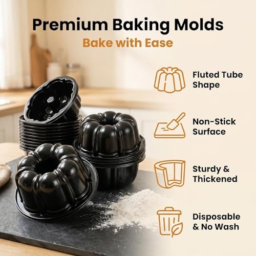 Jaevorite 50-Pack 4-Inch Disposable Mini Flower Cake Pans and Flan Molds