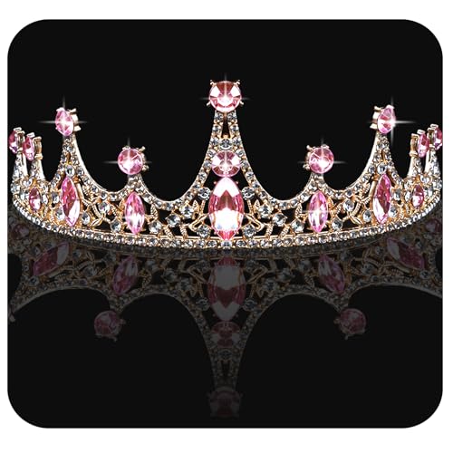 Aprince Pink Crown Crystal Tiara for Women Birthday Party Prom Bridal