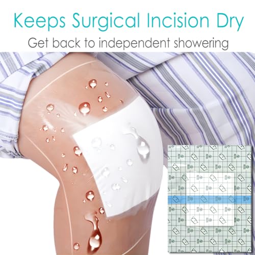 7 Pcs Waterproof Shower Cover 10"x12" with Non-Stick Center Pad for Large Port Surgery Incisions Protector Patch Transparent Film Clear Adhesive Wounds Dressing Bandage Shields