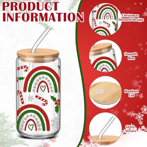 6 Pcs 16 oz Glass Cups with Bamboo Lids & Glass Straws – Candy Variation