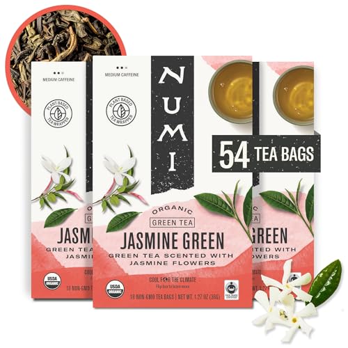 Numi Organic Jasmine Green Tea - 54 Bags with Real Jasmine Flowers