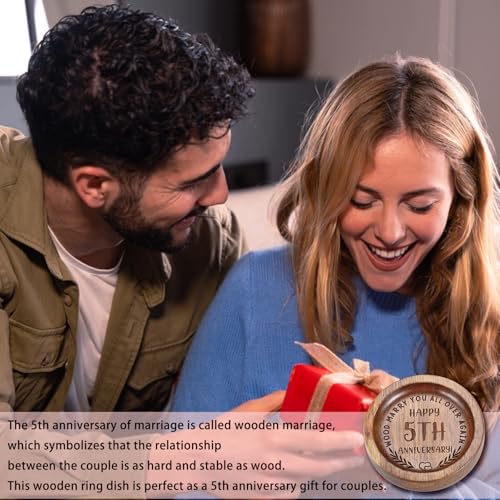 5th Anniversary Wooden Ring Dish - Engraved Wood Gift for Couple