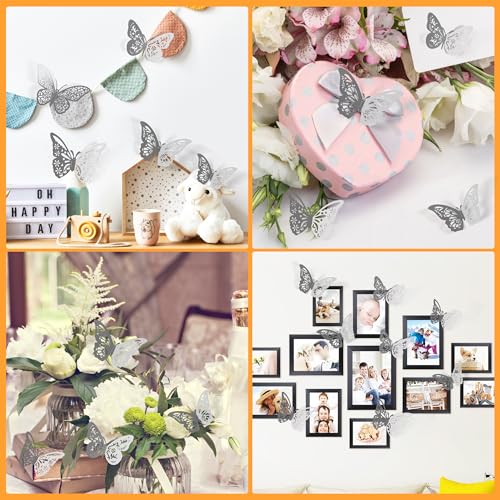 48 Pcs 3D Silver Butterfly Wall Decor - 4 Styles & Sizes