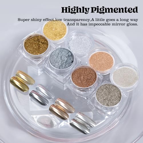 ADHERE Mirror Chrome Nail Powder Set Metallic Holographic Glitter