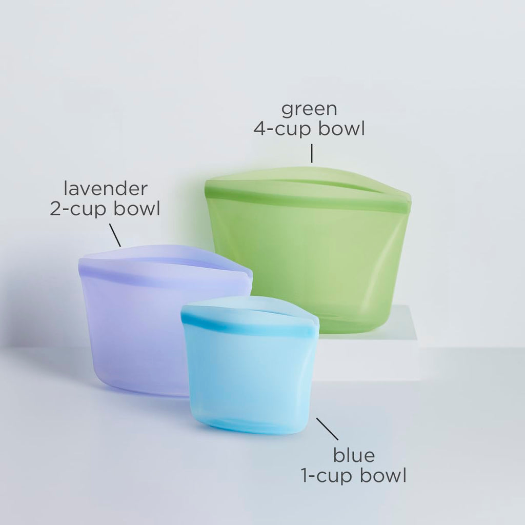 Stasher Silicone Reusable Storage Bags, 3-Pack, Reusable Freezer Bags, Microwave, Dishwasher, Oven Safe, Sous Vide, Premium Lunch Containers, Eco Friendly, Food Storage Bags, Snack Bags, Multicolor
