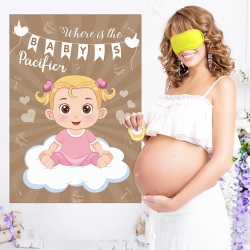 Baby Shower Pin the Pacifier Game Kit with Poster & Stickers