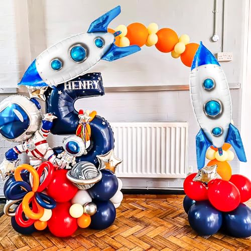 2-Pack Blue Rocket Ship Foil Balloons for Space Party Decor