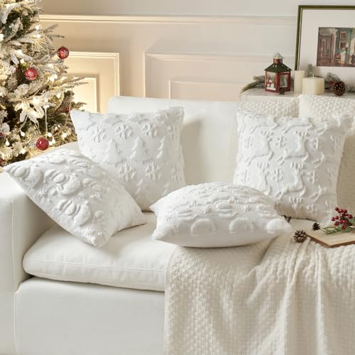 MIULEE Christmas Reindeer & Snowflake Throw Pillow Covers, 20x20 Set of 2
