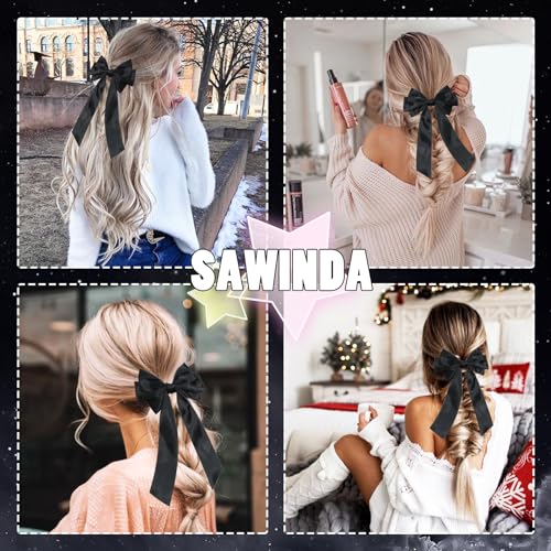 Black Satin Hair Bow Clips 2PCS Oversize Long Tail French Barrette