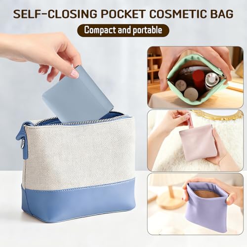 Leather Organizer Pouch 4PCS Waterproof Self-Closing Mini Cosmetic Bag