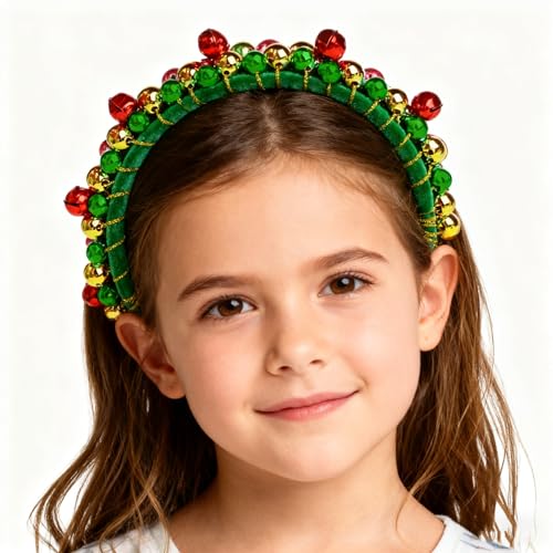 AHONEY Green Velvet Christmas Bell Headband for Women and Girls