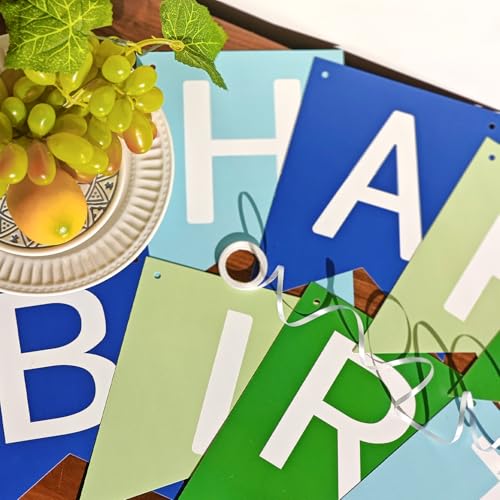 Happy Birthday Banner Set - Blue Green Party Garland (13pcs)