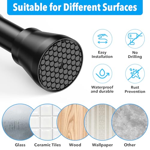 ZipGlo Tension Curtain Rod, Black, Adjustable 40-73 Inch No-Drill Shower Rod