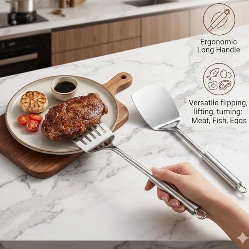 Cyoufine Stainless Steel Spatula Set - Heavy Duty Kitchen Utensils for Cooking & Flipping