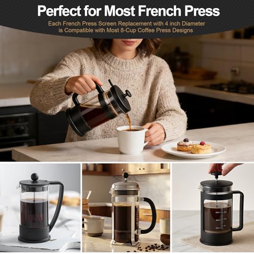 Premium Stainless Steel French Press Filter Replacement - 6 Packs