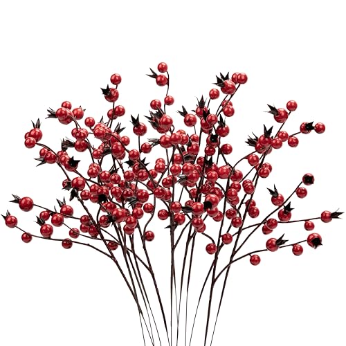 Artificial Red Berry Stems for Christmas Decor 13.8" Waterproof Holiday Wreaths & Crafts