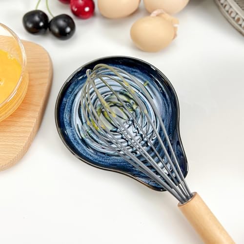 Farmhouse Ceramic Spoon Rest Ocean Blue-Inner Ring | Kitchen Counter Utensil Holder