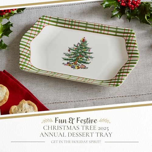 Spode Christmas Tree Checkered Porcelain Collector Tray Holiday Serving